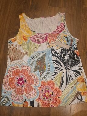 Chico's Multicolor Floral Scoop-Neck Tank - Bright Mixed Hues